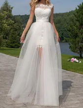 New Design wedding dresses Short Lace Overskirts vestidos de noiva Sexy Bridal Gown Cap Sleeve Lace wedding dress 2016