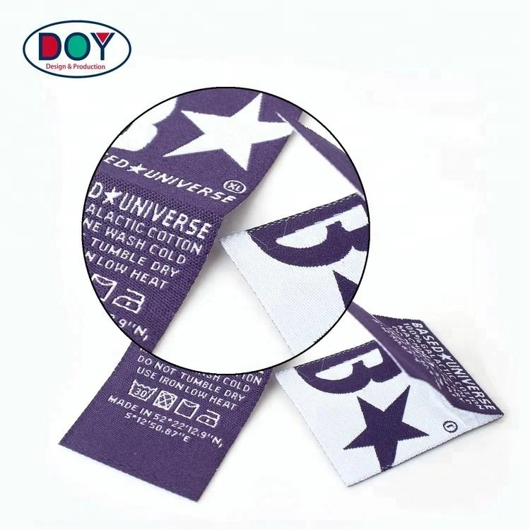 Jacquard Factory Custom Name Logo Cheap Centerfold Woven Wasah Care Labels and Hem Tags for Clothes