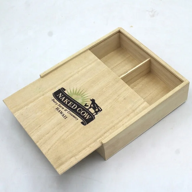 New design custom engraved logo sliding lid candy cake wooden food packing container box