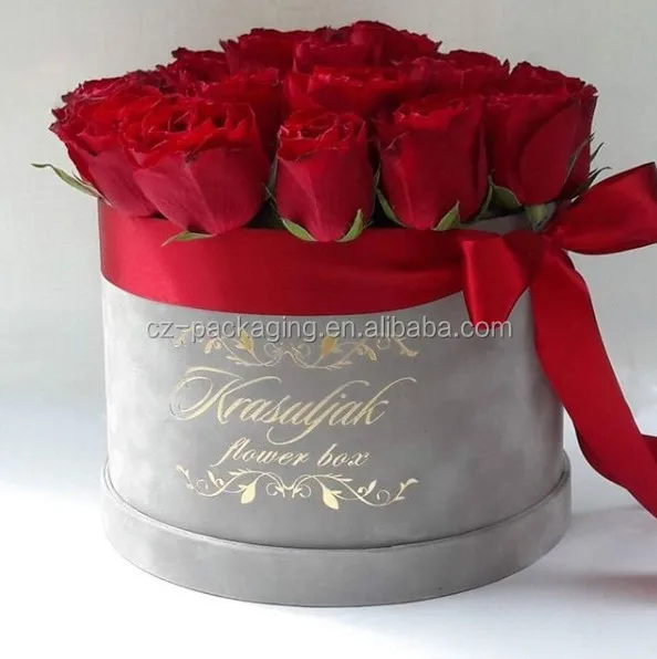 Round Velvet Custom rose gift box with ribbon