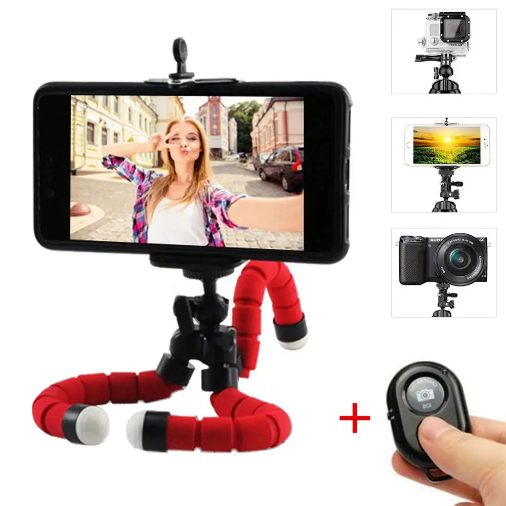 
Cell Phone Tripod Portable and Adjustable Camera Stand Holder with Wireless Bluetooth Remote and Universal Clip Mobile Tripod 