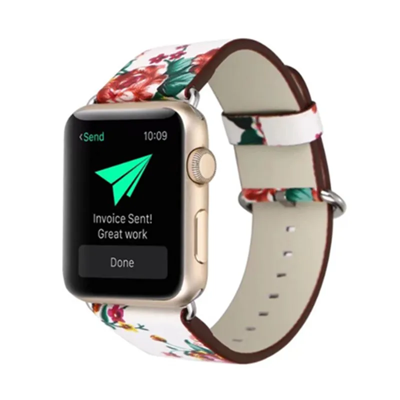 
For Apple Watch Band, Leather Rural Style Replacement Strap Wrist Band with Silver Metal Adapter for 3/2/1 