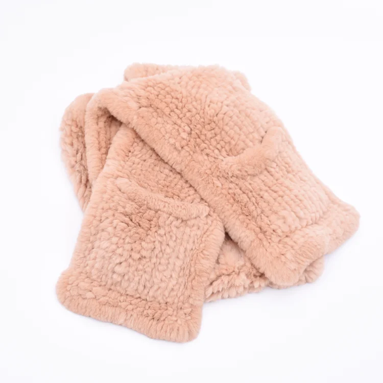 Winter warm fur scarf shawl for ladies knitted rex rabbit fur scarf for women