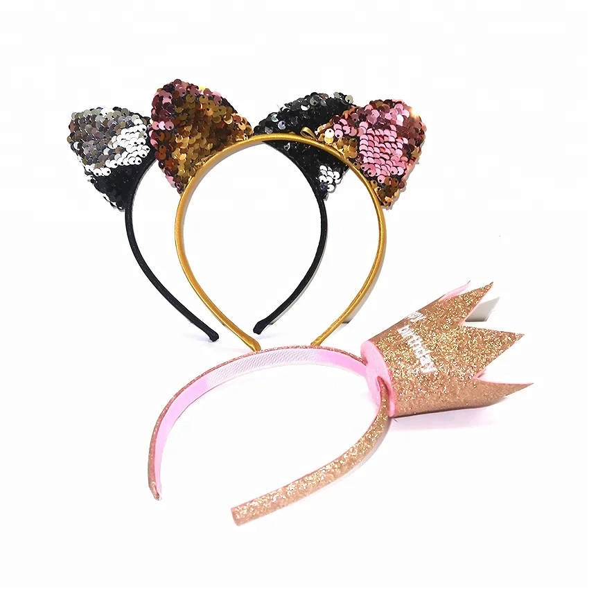 Fashion Christmas Cat Ear Hair Hoop Party Headband Reflective Hair Band Accessories for Kids