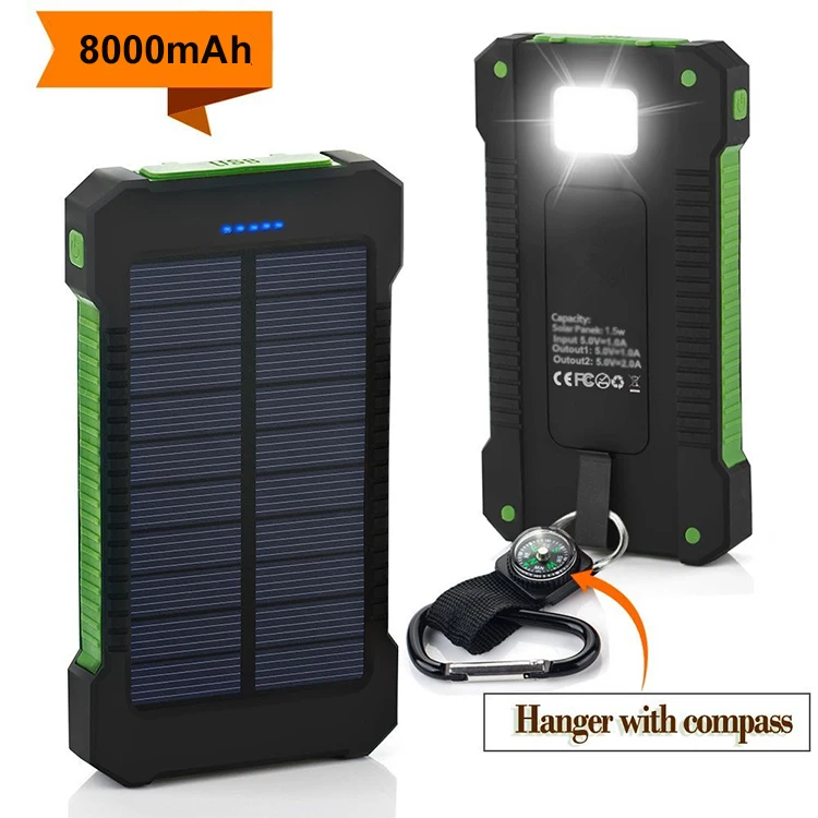 2021 New Waterproof solar powerbank 20000mah Dual USB Li-Polymer Solar Battery Charger Travel Powerbank for All Phone