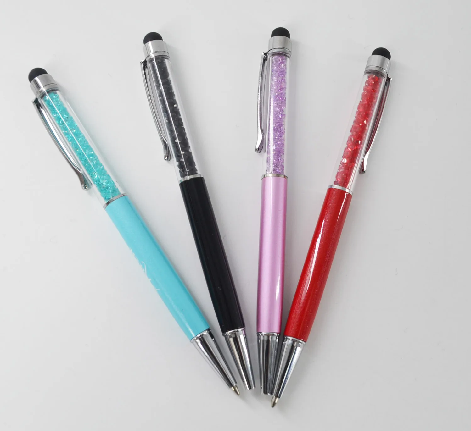 Customized Logo Colorful Stainless steel ball pen 2-in-1 Slim Crystal Diamond Stylus pen and Ink Ballpoint Pens (12 colors)
