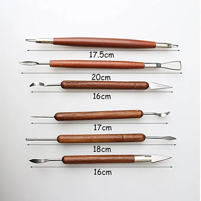 6Pcs Clay Sculpting Tools Wooden Handle Double-Sided Set for Pottery Sculpture