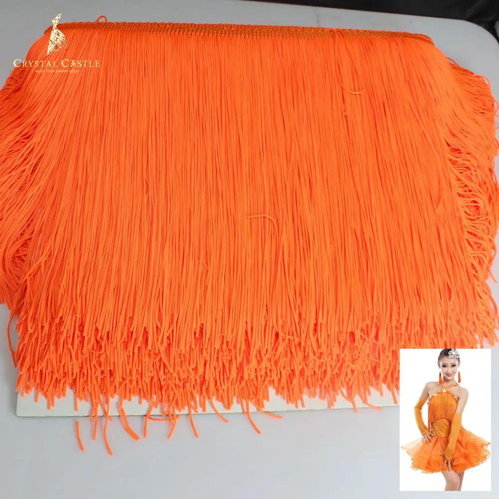 Wholesale high quality 20cm 30cm orange soft curtain 100% polyamide tassel fringe trim for dancing dress