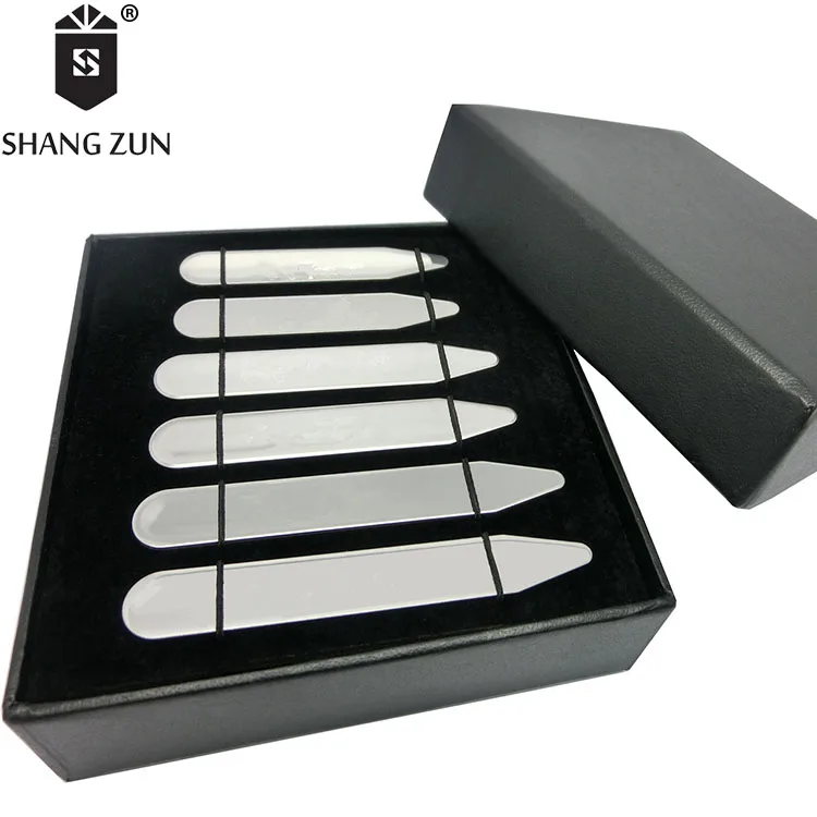 Promotion solid and durable metal stainless steel Rose Golden color 3 pairs of gift boxes collar stays