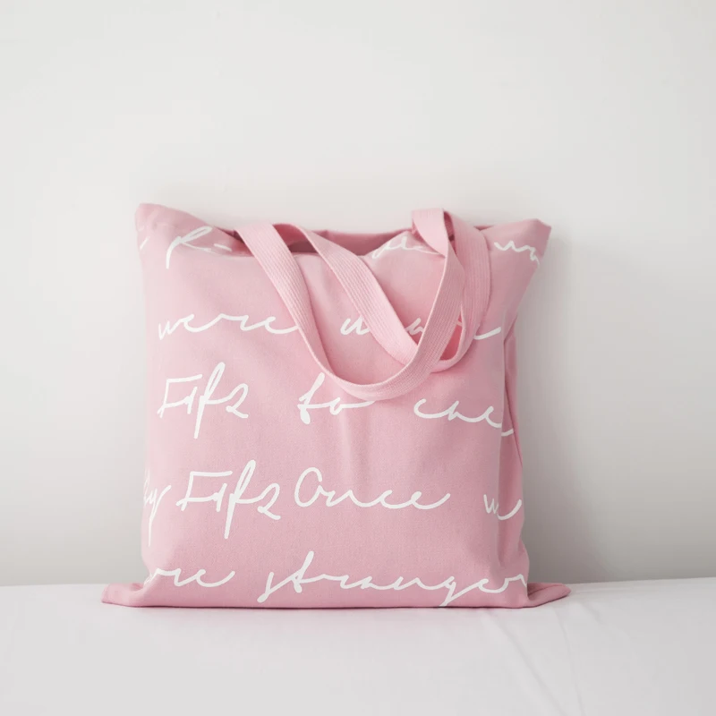 Custom Printing Logo Reusable 10oz 20oz Cotton Canvas Tote Bag Pink Cute Girl Shopping Bag With Handle