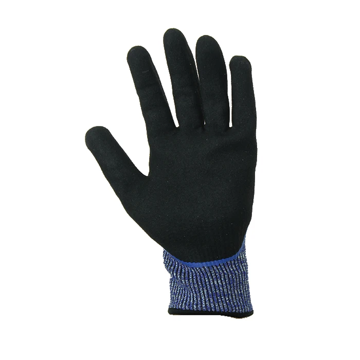 13 HPPE sandy finished nitrile palm double dipped cut resistant gloves level 5 work gloves