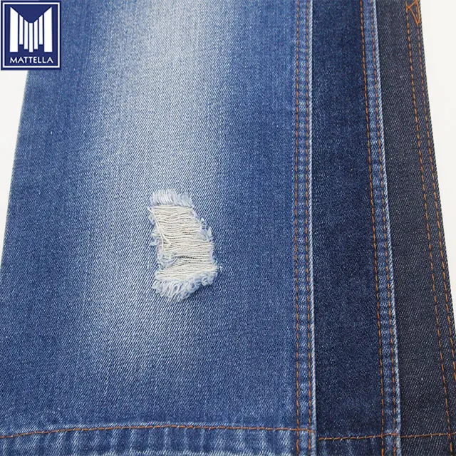 226C indigo blue 11.5oz 390gsm cotton polyester yarn jeans material ring spun bamboo slub denim fabric mills in Foshan