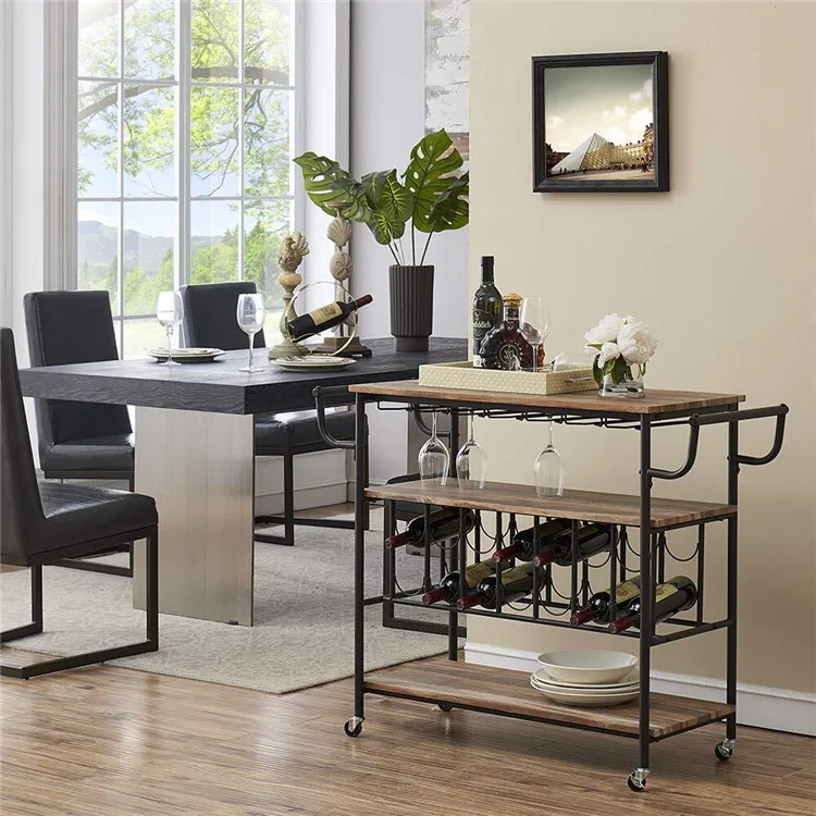 Бытовой 14 бутылки большой длинный в деревенском стиле Industrial стиль деревянный барный электронной ручной тележки бокал для вина