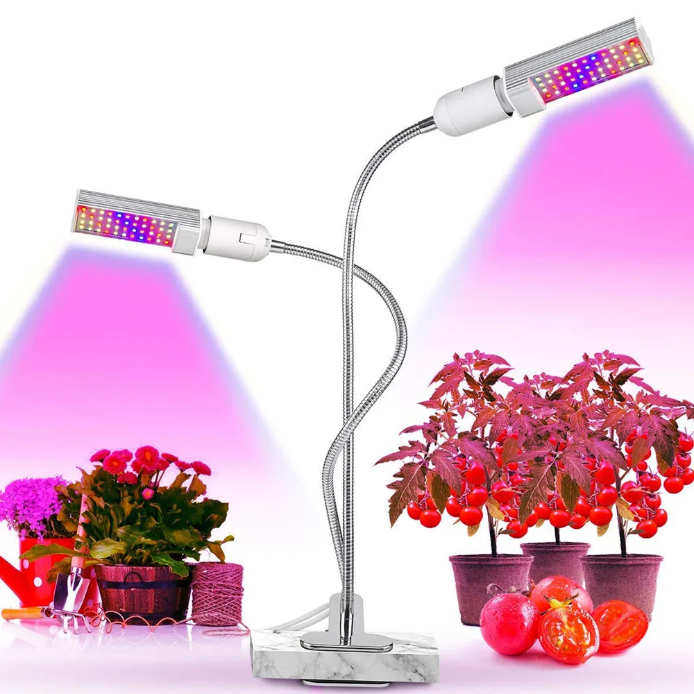 45W Led Grow Light Bulb for Indoor Plants, 100 LEDs Sunlike Full Spectrum Grow Lamp White, Dual Head Gooseneck Desk Plant Light