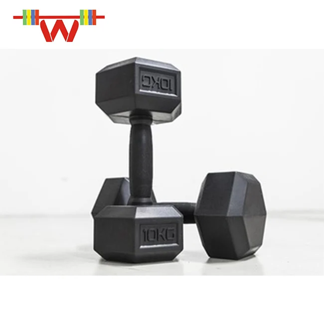 Professional Black Rubber Coated Hex Dumbbell Weights