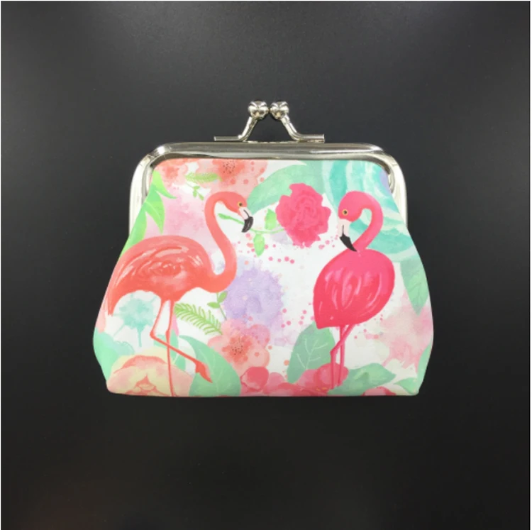 
Wholesale Fashion PU Logo Printed Flamingo Mini Coin Purse 
