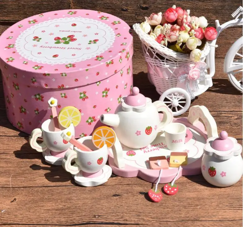 Learning & Education Mother Simulation Wooden Cardboard Tea Garden Strawberry Children Play Kitchen Baby Toys