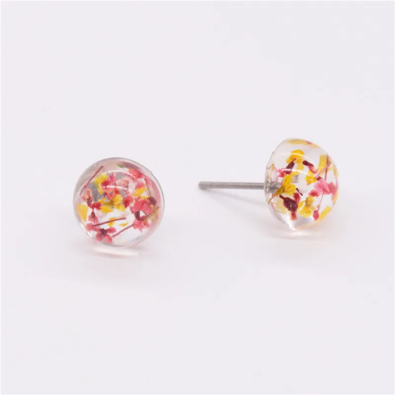 
Серьги-гвоздики из смолы с сушеными цветами для девочек DQ03075 