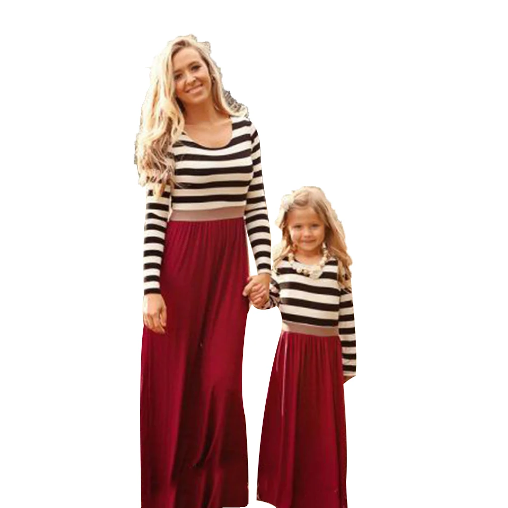 Latest Family Matching Clothes Long Sleeve Green Mommy and Me Mix Dresses