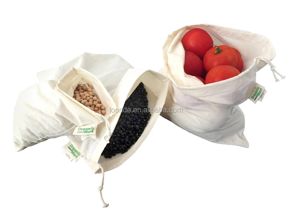 Organic cotton gauze produce drawstring package bag