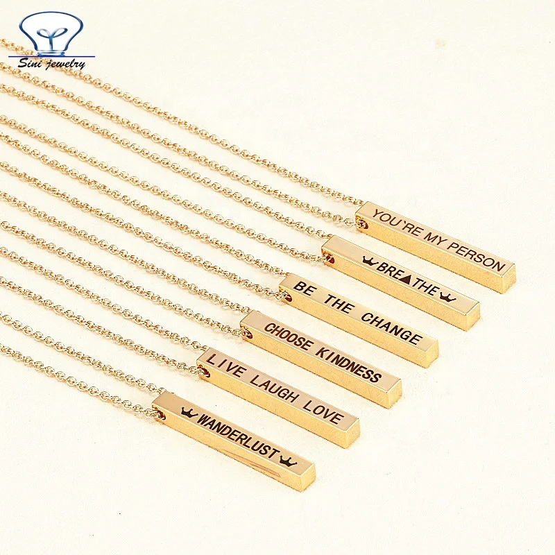 Sini Jewelry Personalized Nameplate Necklace Stainless Steel Customized engraved Logo Pendant Name 24K gold bar Necklace designs