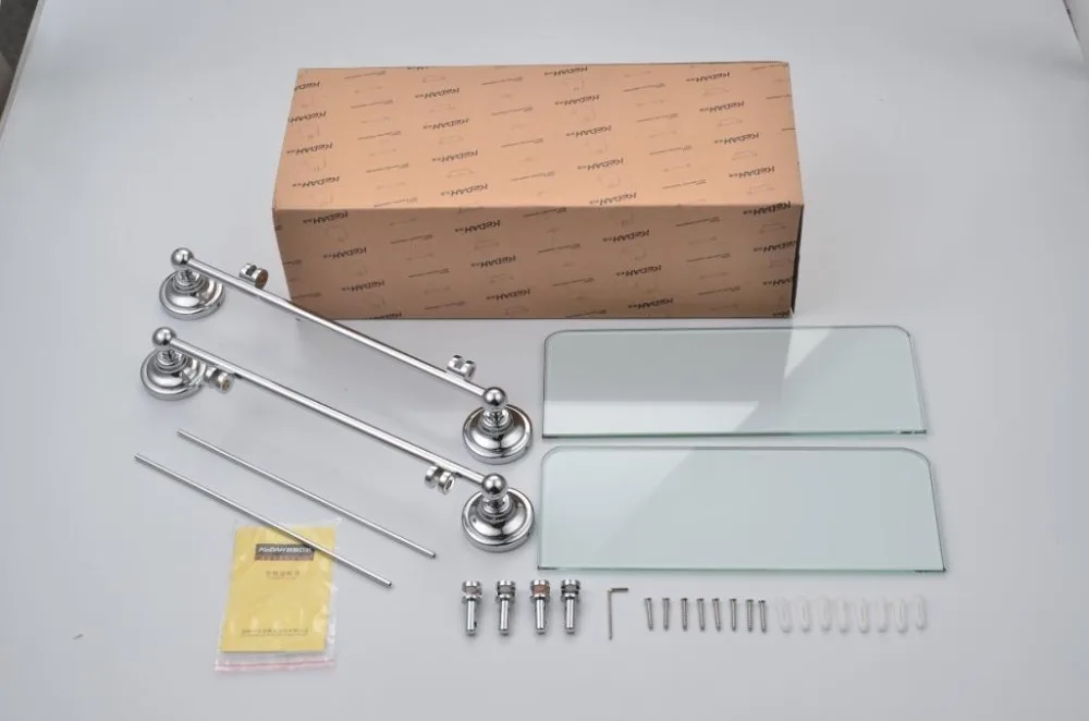 
KD9114 wall mounted double tier golden PVD glass bathroom corner shelf 