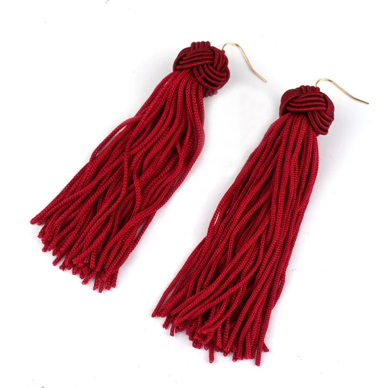 Boho wholesale long silk tassel earrings fashion custom statement tassel earrings