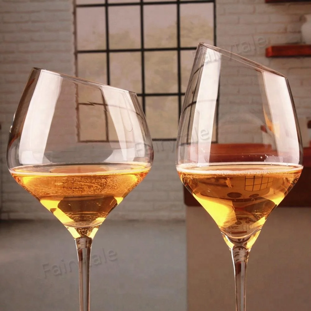 
Wholesaler Oblique Rim Wine Drinking Glasses Ware Goblet Crystal Red Wine Glasses 