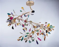 Zhongshan factory modern agate pendant light stone house lighting decoration gold chandelier