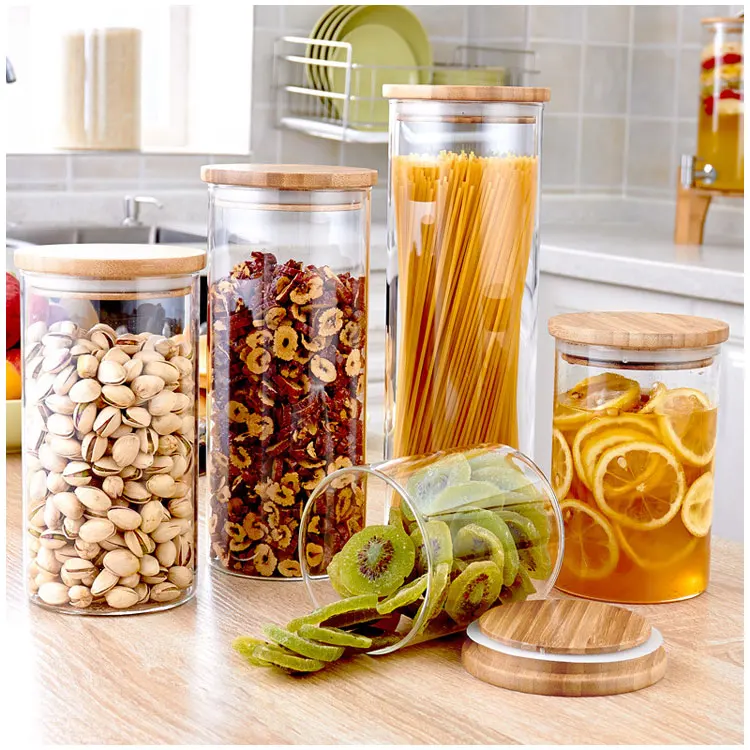 Wide mouth glass mason jar with bamboo lid / Glass jar for jam storage jar of Kitchen