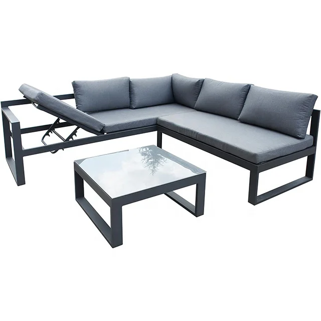 Outdoor Thick Cushioned Aluminum Couch Sectional Lounge Sofa Sets with Side Table Weather Resistant L-Shaped Seating Group