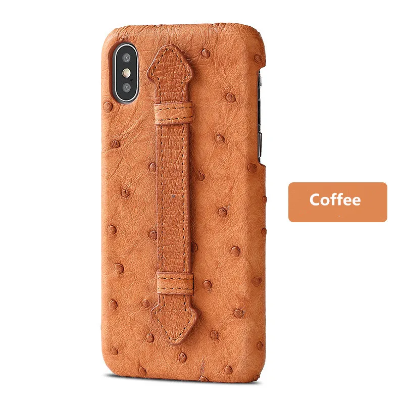 100% handmade Luxury & classic Genuine Ostrich skin leather phone back case cover with stand for iphone x xs