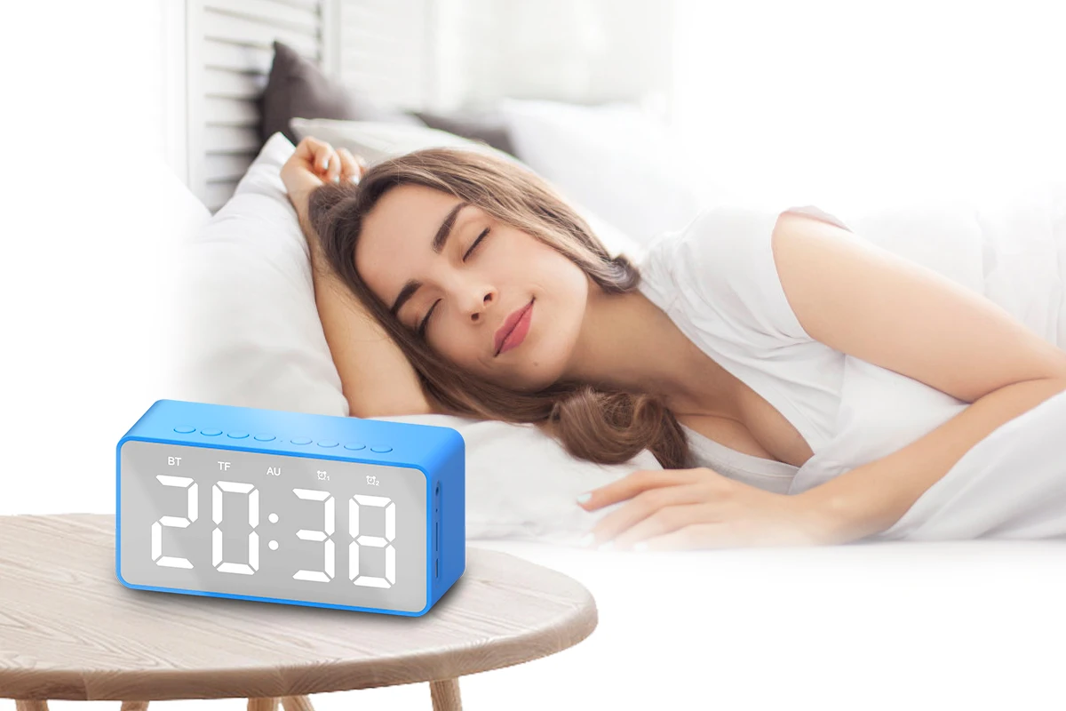 Portable 1600mah battery 2x5W BT5.0  New Arrival Portable Wireless Bluetooths alarm clock speaker With Alarm Clock Function
