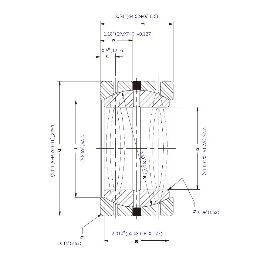 B3640-DSA3 2.25" x 3.938"x 2.318"  ShimPack double acting angular contact spherical plain bearing