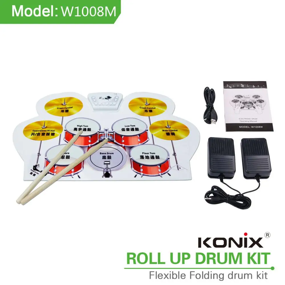 Roll-Up Drum Kit with Foot Pedals Power by AC Adapter or 2*AAA Battery Portable Electronic Drum Set