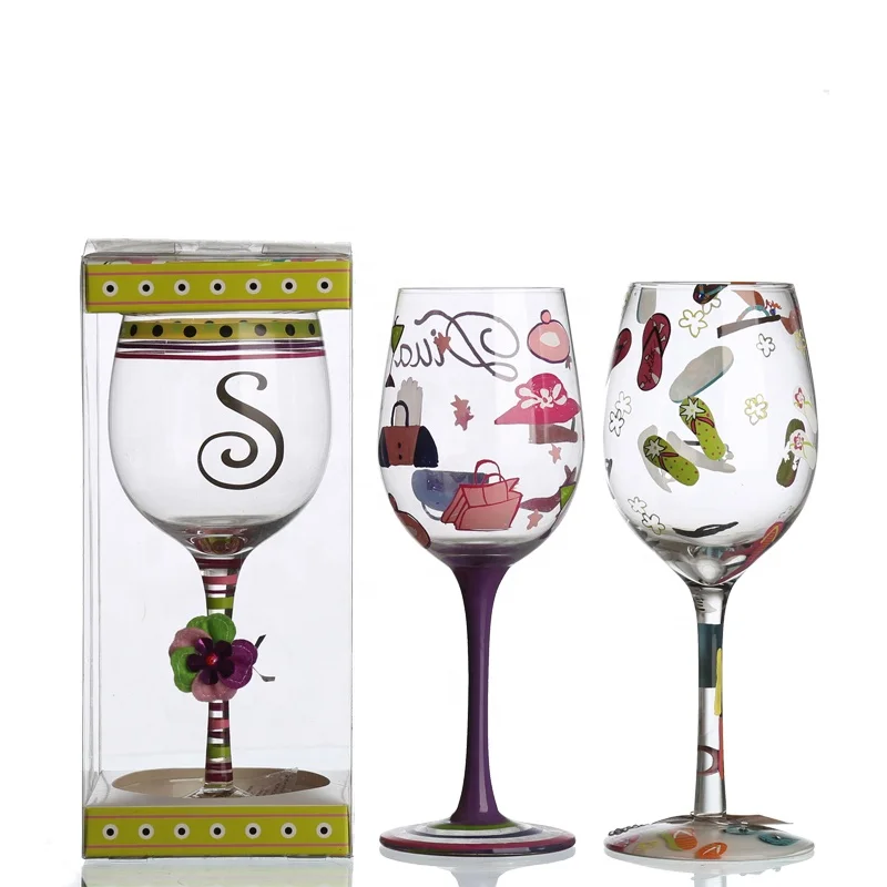 
Wholesale Hand Painted Gift Set Decorative Goblet Red Wine Glass Cup 
