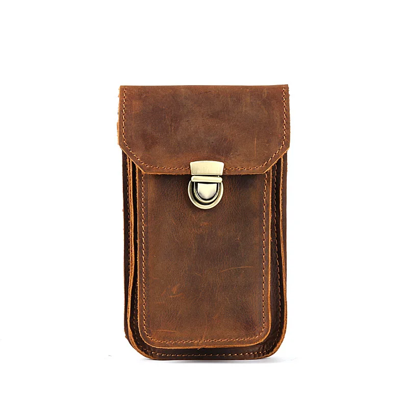 pb010 Crazy Horse Genuine Leather Mobile Waist Belt Bag for Phone