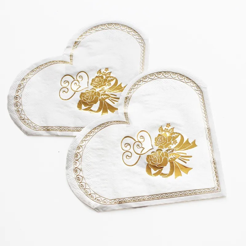 Heart Shaped  Virgin Wood Pulp  Napkin Printed Happy Birthday  Gold Blocking Napkins Colorful Cloth Square Table Decoration
