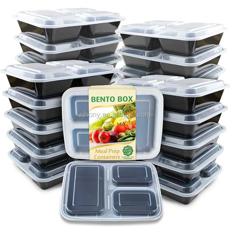 Meal Prep Containers 3 Compartment with Lids, Food Storage Bento Box | BPA Free | Stackable | Reusable Lunch Boxes, Microwave
