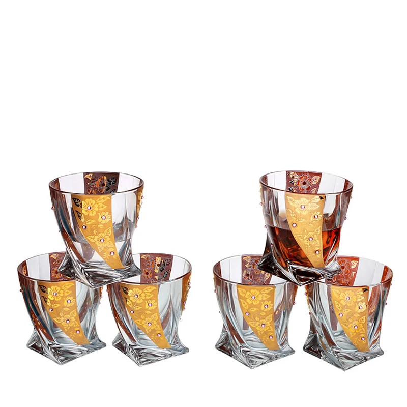 Bohemia Crystal Gold Whiskey Decanter Set with Stopper and 6 Cups crystal decanter