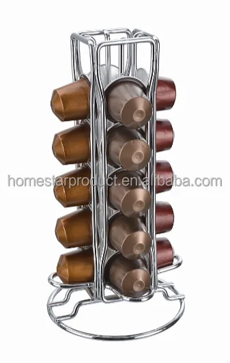 Stainless steel modern and elegant coffee capsule holder and Coffee Pods Capacity Chrome Wire Rotating Nespresso espresso Coffee