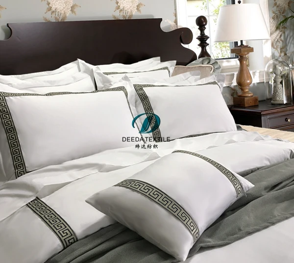 Deeda factory luxury Anti bacterial white ribbon 5 star hotel aldi bedding