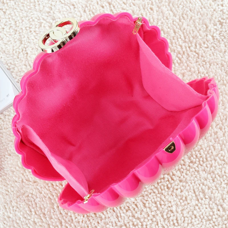 Fashion unique scallop fan shell shape jelly acrylic clutch bag women wedding dress bags handbags