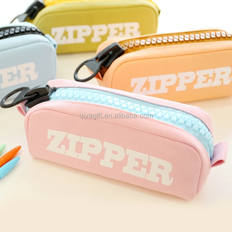 custom school canvas pencil case with big zipper for students