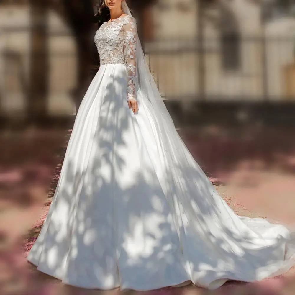 
Vintage bridal ball gown veils wedding dress party long sleeves backless 