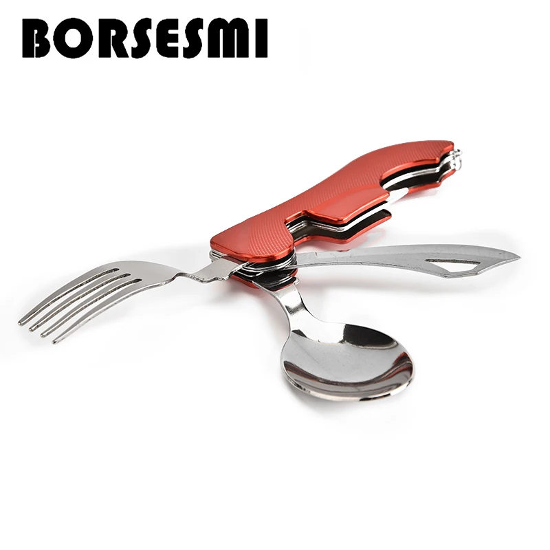 New Camping spoon fork knife set travel reusable cutlery 3 in 1 Picnic stainless steel Flatware Sets folding portable tableware