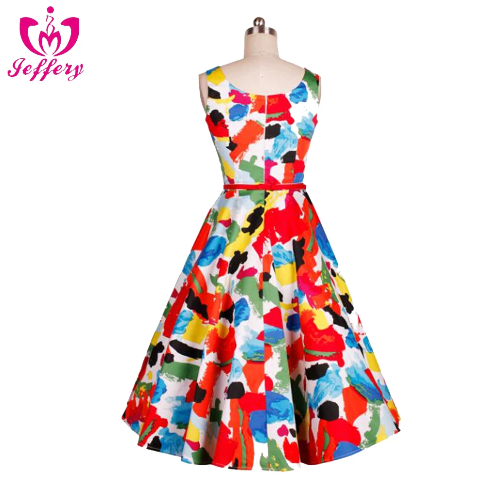 Vintage dress colorful color ship collar a word collar trumpet skirt B010