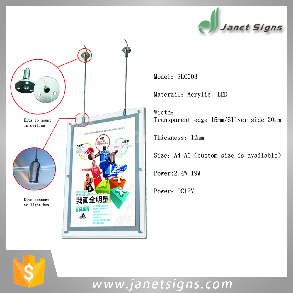 
Ceiling hanging transparent edge crystal led slim light box for customs picture 