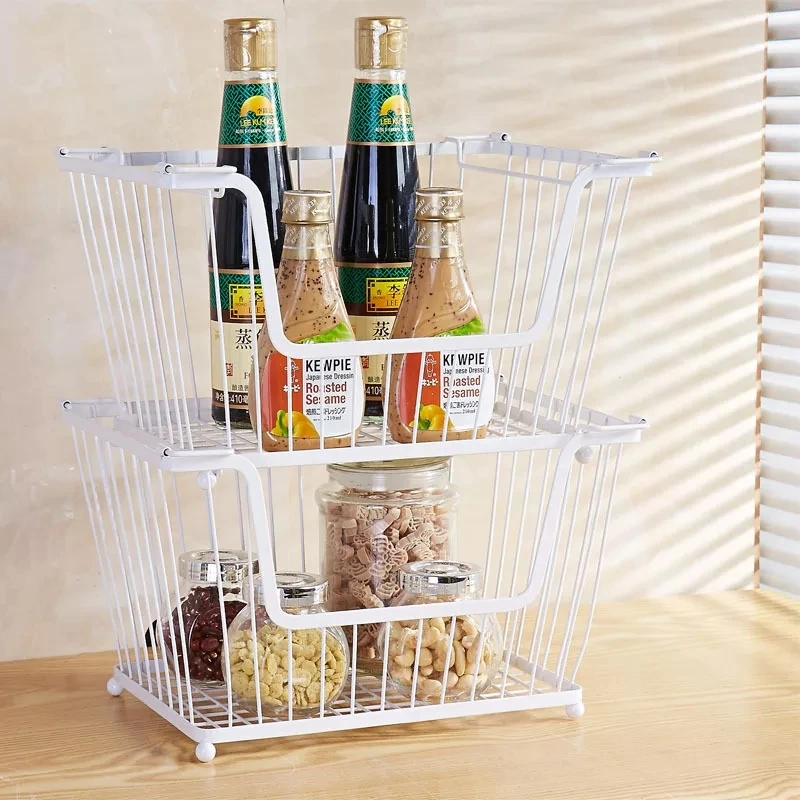 Modern Stackable Metal Storage Organizer Bin Basket with Handles, Open Front for Kitchen Cabinets, Pantry, Closets, Bedrooms etc