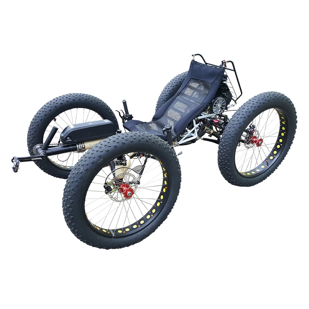 4x4 Off-road 500watt Mid Drive Motor Electric Fat Tyre Recumbent Quadricycle For Sale